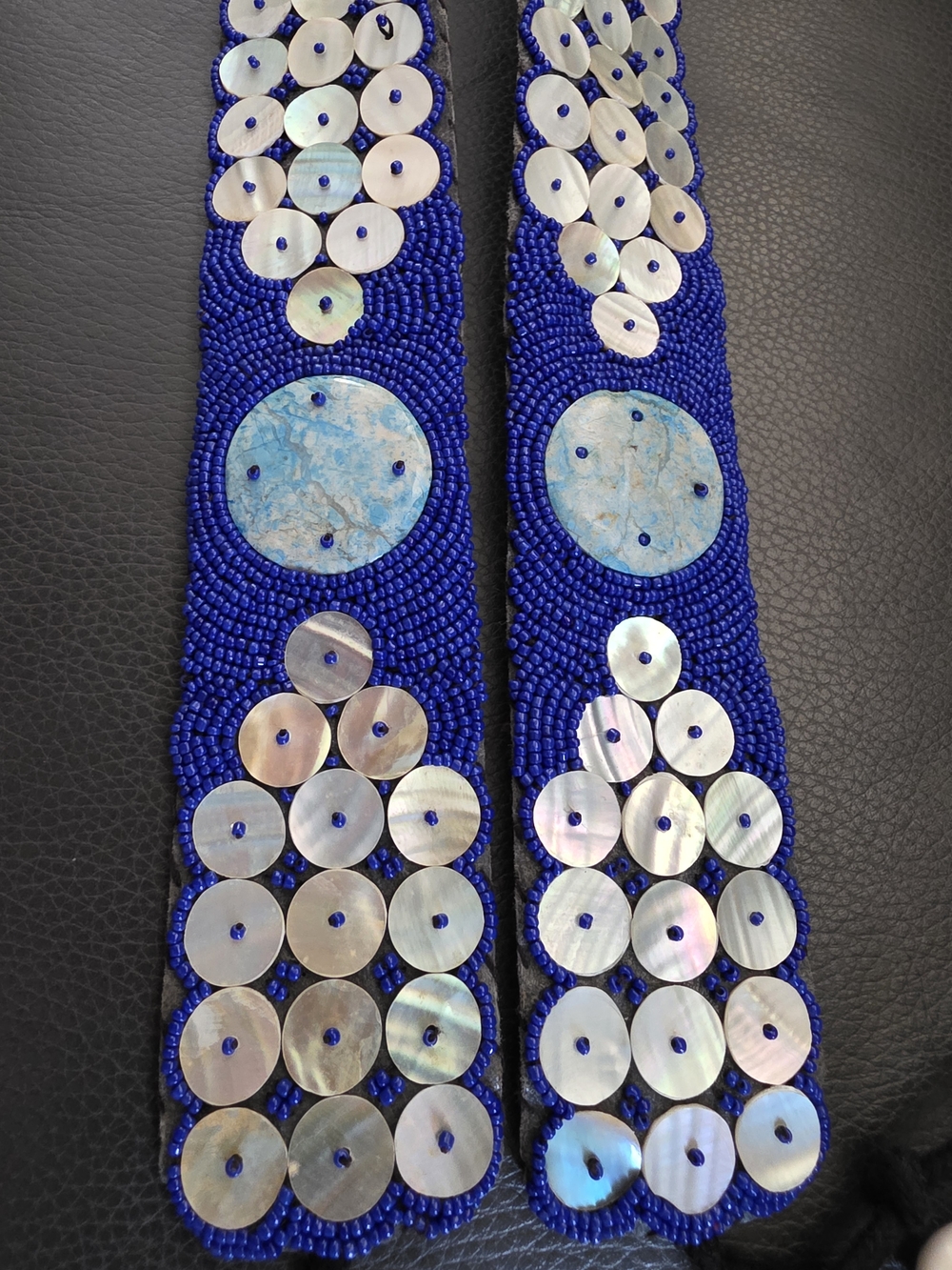 Torquoise and Mother of Pearl Beaded Tie Belt/ Strap